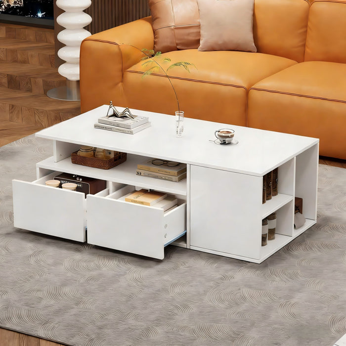 Daniel table basse avec eclairage LED et tiroirs de rangement, blanc