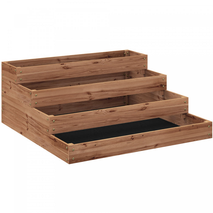 Outsunny 4-Tier Raised Bed, Wooden Planter Box with Liner, Dark Brown