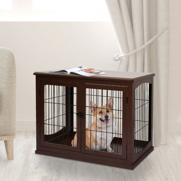 Pawhut Cage A Chien Decorative De 26\" En Bois Avec Double Porte D'entree Et Design Simple Et Moderne, Marron