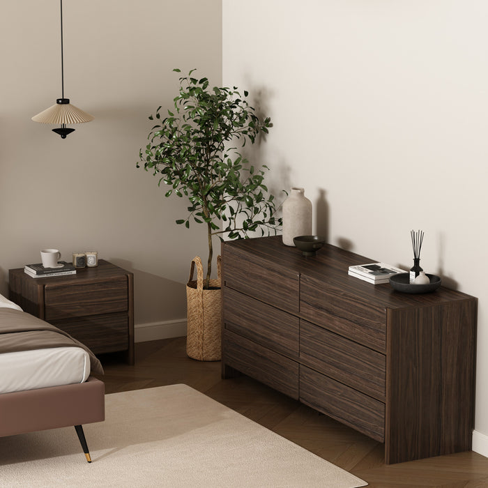 Commode et table de chevet Linda Modern 2 pieces en noyer brun
