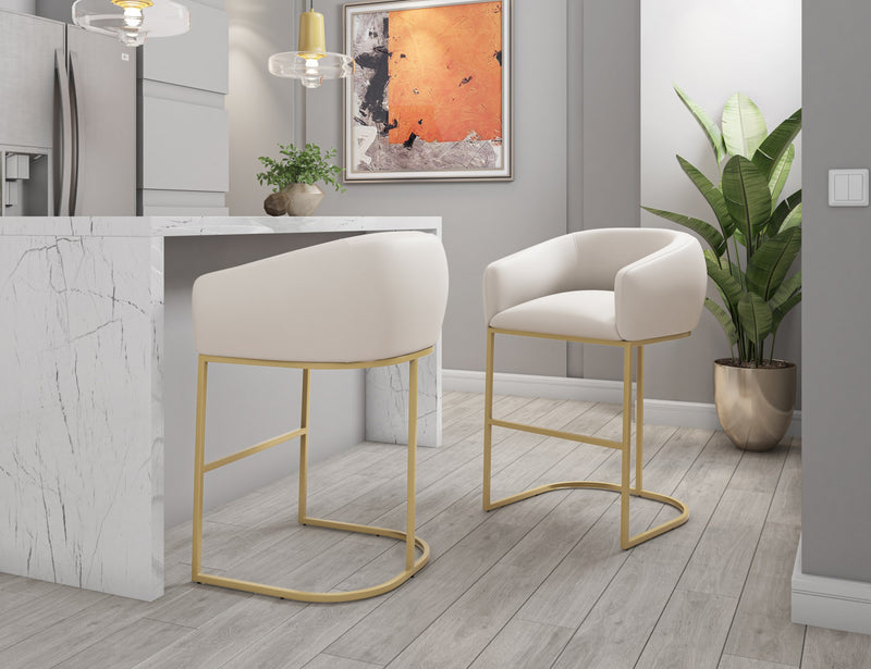 Tabouret de comptoir rembourre en metal style mid-century Louvre, creme - Lot de 2