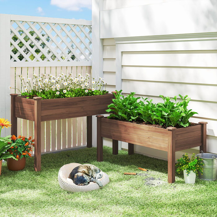 Outsunny Jardiniere Surelevee A 2 Niveaux, Bac De Plantation En Bois, Carbonise