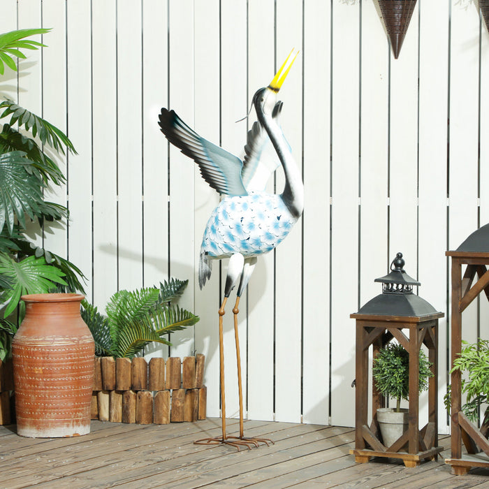 Outsunny Statue De Jardin Grue Volante, Ornement De Pelouse En Acier 42,5\"
