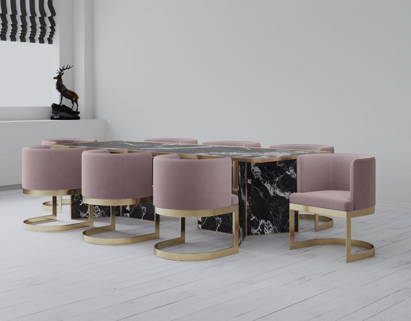 Chaise de salle a manger moderne en velours et metal Aura, rose poudre - Lot de 2
