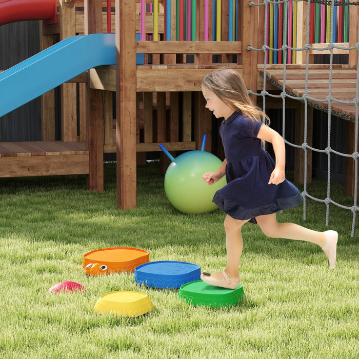 Qaba Coccinelles Pierres d'equilibre pour enfants, 5 pierres de riviere antiderapantes pour favoriser l'equilibre, la coordination, parcours d'obstacles exterieur et interieur