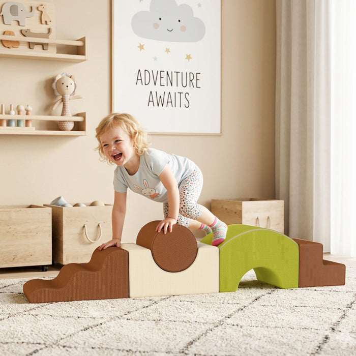 Qaba Jouets d’escalade pour tout-petits, 5 blocs en mousse avec base antiderapante