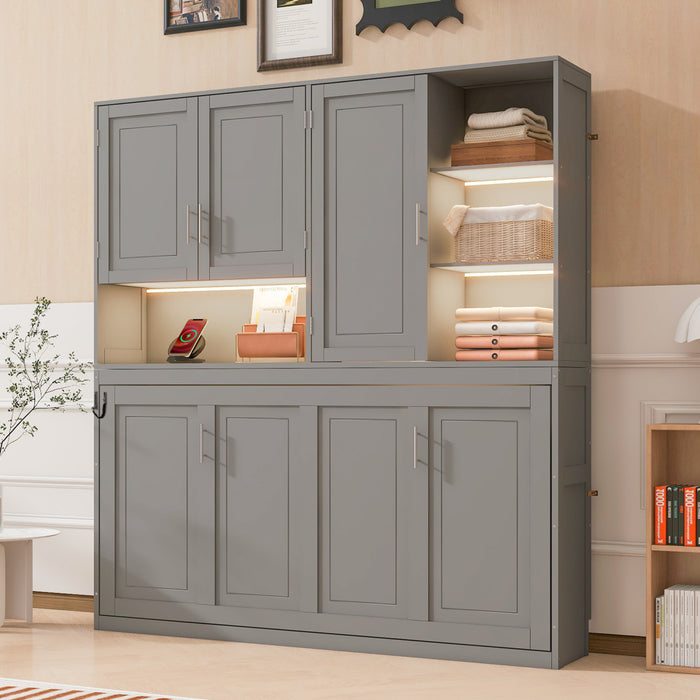 Ethan Lit escamotable gain de place avec rangement et design pliable, Taille simple, Gris