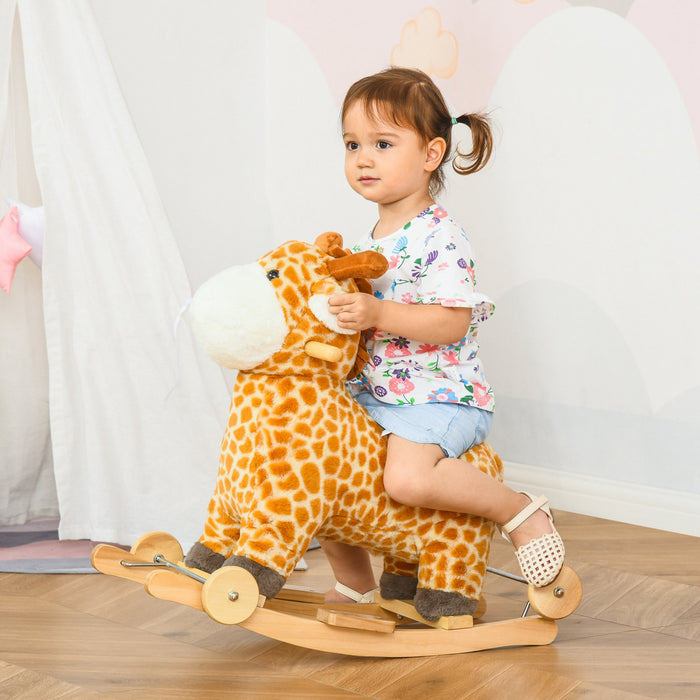 Qaba 2-en-1 Cheval A Bascule Enfants En Peluche En Forme De Girafe Avec Sons Realistes Pour Enfant 36-72 Mois Jaune