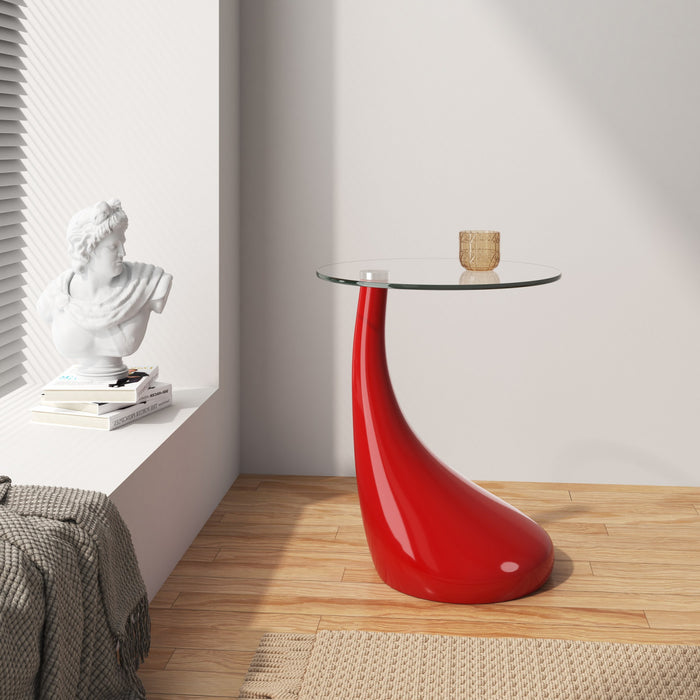 Table d’appoint moderne Lava avec plateau en verre, rouge