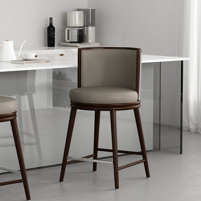 Tabouret de comptoir moderne en bois avec revetement en tissu taupe Evalyn