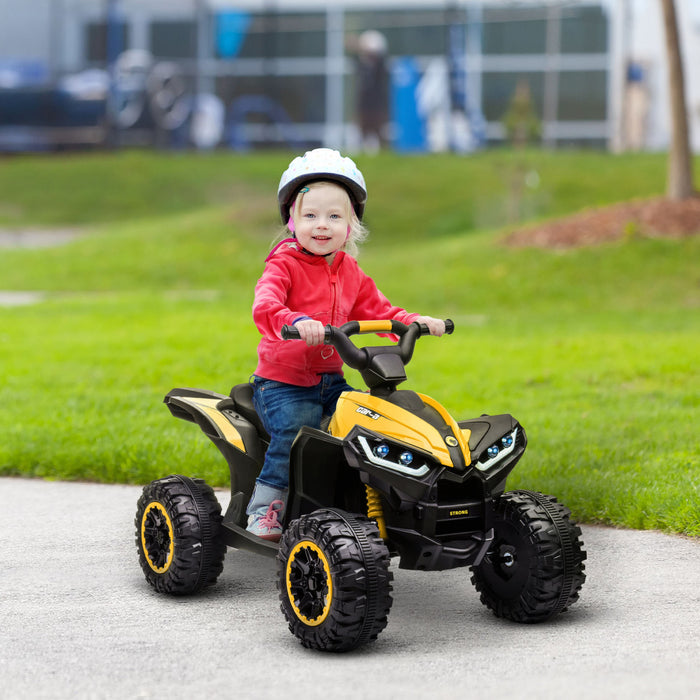 Aosom Quad Pour Enfants 12 V Avec Fonction Avant Et Arriere, Quatre Roues Pour Enfants Avec Roues Resistantes A L'usure, Musique, Vtt Electrique, 3 Ans Et Plus, Jaune
