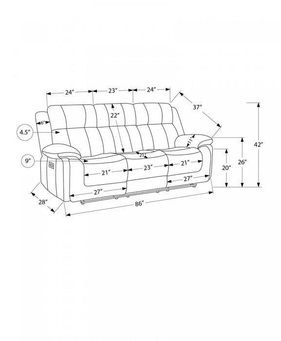 Sofa Rembourre 3 Places Inclinable Electrique, 85\"L, Port Usb Inclus, Tissu Beige