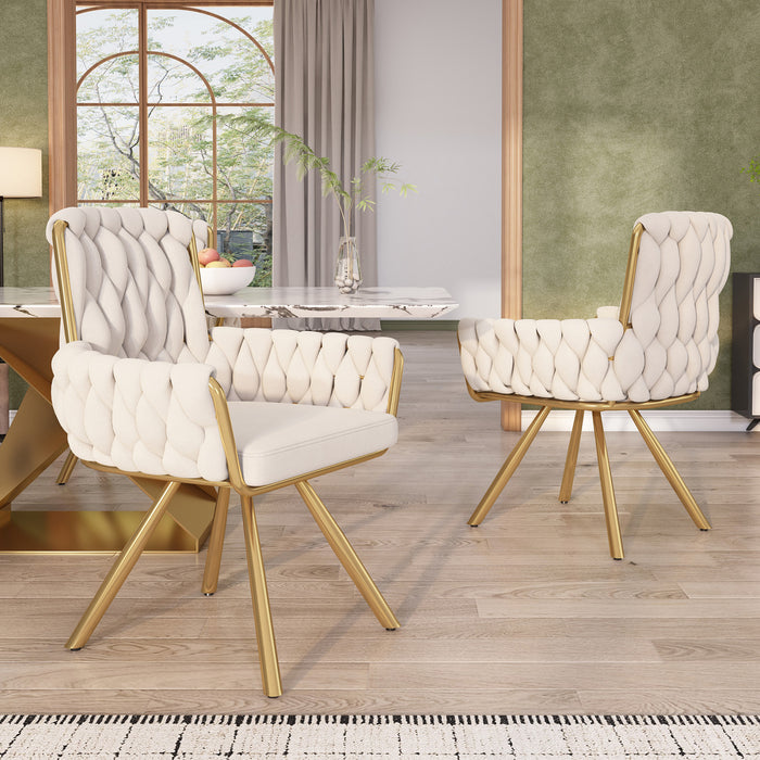 Chaises de salle a manger pivotantes Timothy en velours avec revetement capitonne et pieds en metal dore, lot de 2