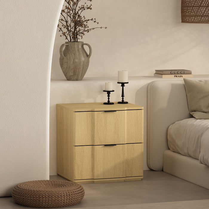 Table de nuit Clive style milieu du siecle moderne 56 cm en naturel et noir (2 tiroirs)
