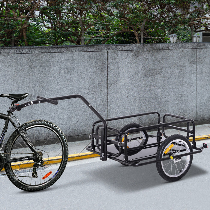 Aosom Remorque Pliante Pour Bicyclette Chariot Utilitaire Pour Bicyclette Chariot De Voyage Pour Bagages De Jardin Outil De Patio Avec Attelage Noir Tres Resistant