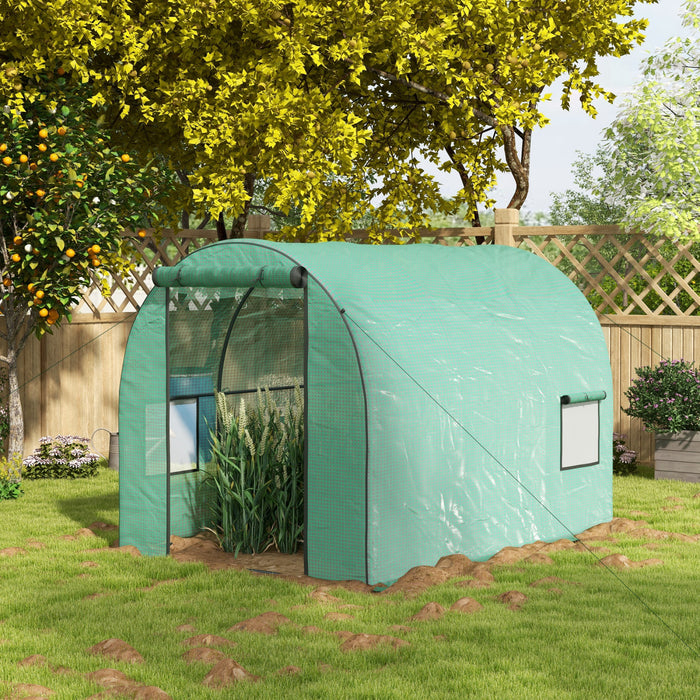 Outsunny Serre Tunnel Avec Porte Enroulable Et Fenetres, 6.6' X10' X6.6'.