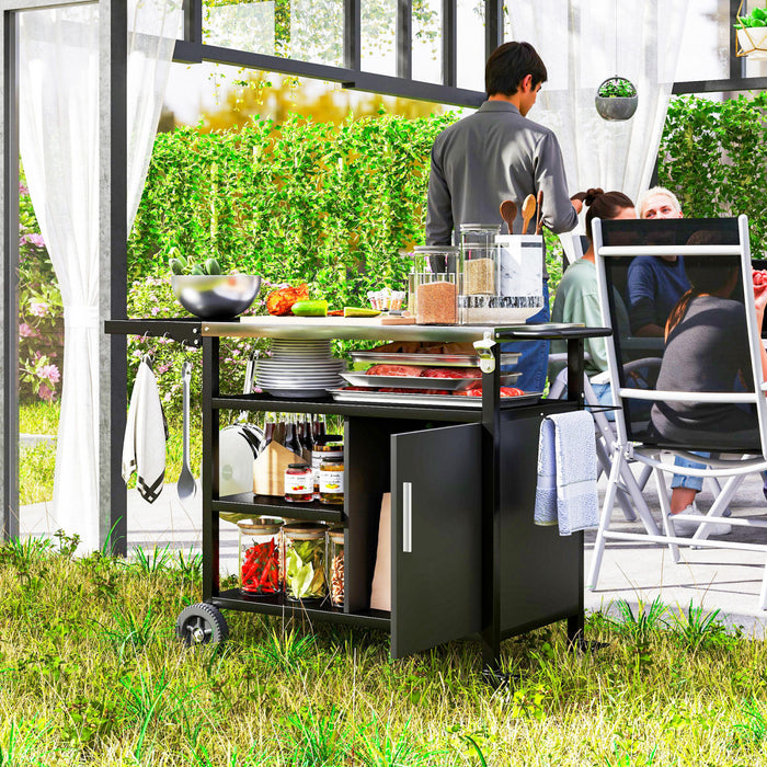 Support BBQ exterieur Outsunny avec table d'appoint pliable, dessus en acier inoxydable