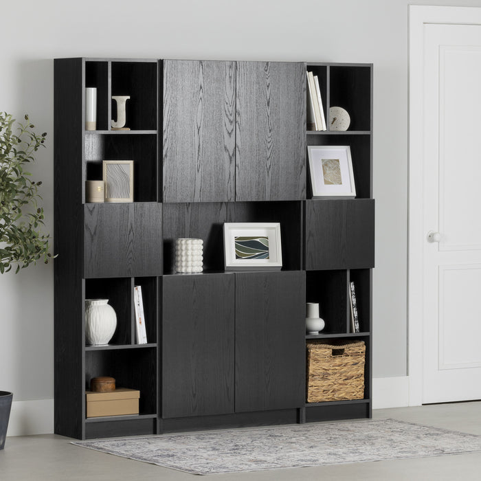 Liora Ensemble Bibliotheque Et 2 Bibliotheques Etroites 5 Tablettes - Chene Noir