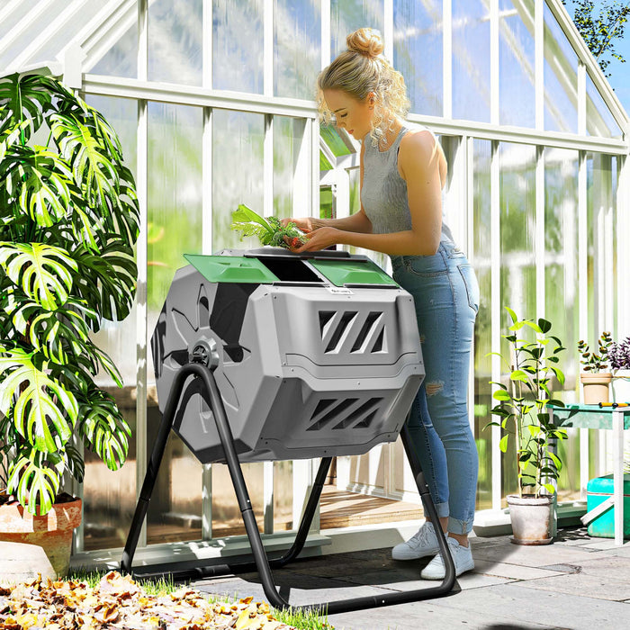 Outsunny Composteur d'exterieur a double chambre rotatif 43 gal, vert fonce