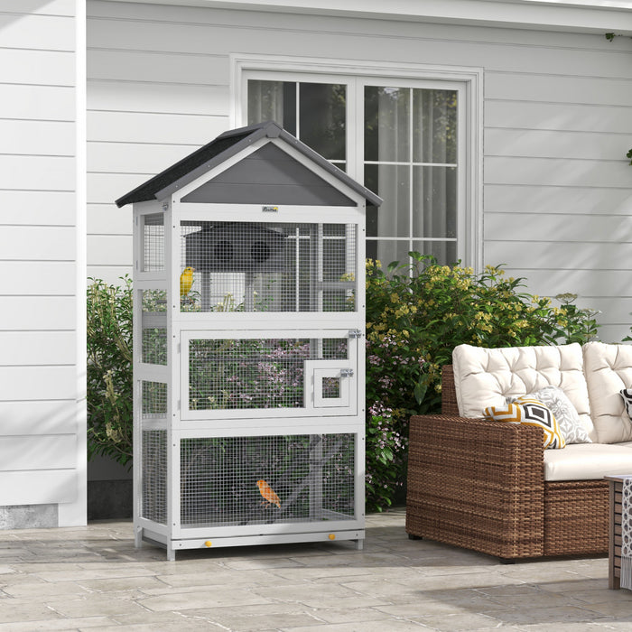 Cage A Oiseaux En Bois Avec Perchoirs, Echelle, Plateau