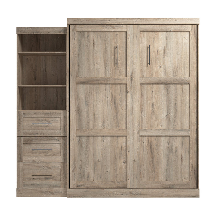 Grand lit escamotable mural Pur de Bestar de 90 po avec tablettes et tiroirs - brun rustique