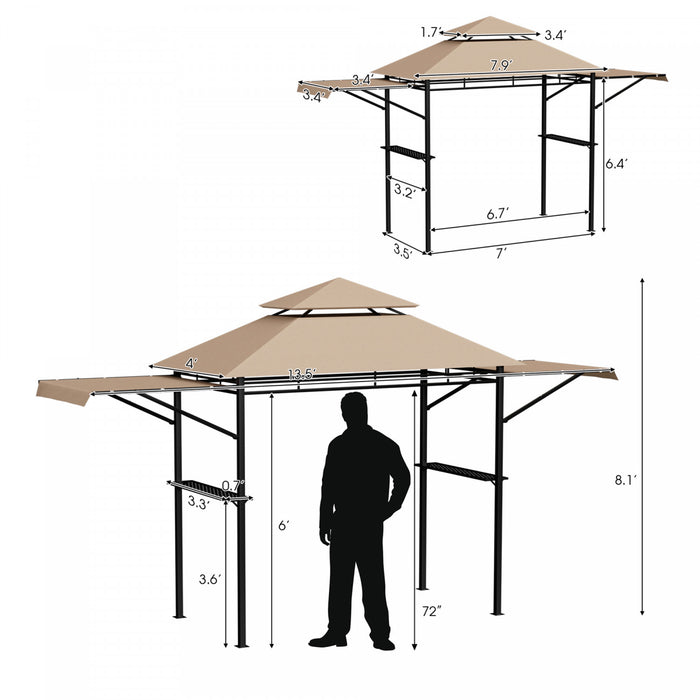 13.5’ X 4’ Patio Bbq Grill Gazebo Auvents Lateraux Etageres 2 Tier Canopy Exterieur