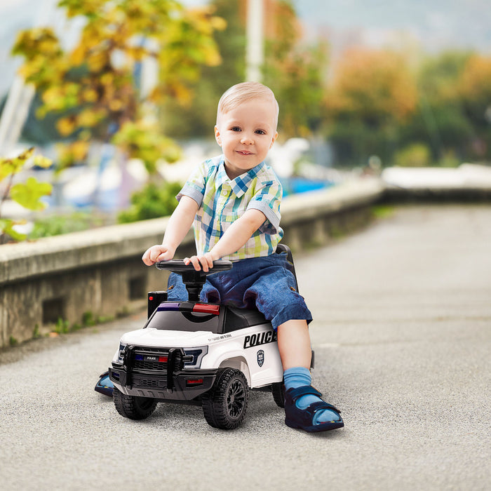 Aosom Voiture Coulissante Pour Enfants Avec Rangement Cache Sous Le Siege, Voiture De Police Pour Tout-petit Avec Megaphone, Dispositif Anti-dumping, Dossier Amovible, Age De 18 A 60 Mois, Blanc