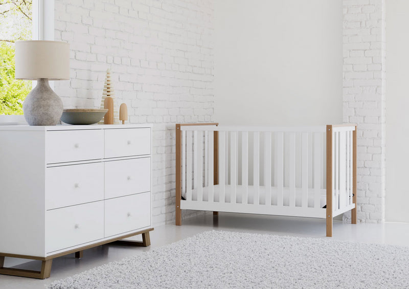 Storkcraft Modern Pacific Lit de bebe convertible 4-en-1 - Blanc avec vintage bois clair