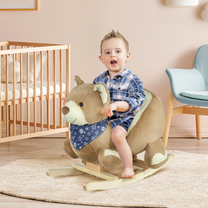 Qaba Kids Ride-on Rocking Horse Toy Bear Style Rocker Avec Musique Amusante Et Tissu En Peluche Doux Pour Les Enfants De 18 A 36 Mois