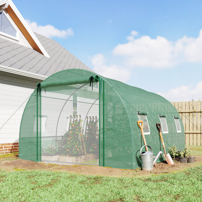 Outsunny Serre tunnel avec tiges de support, serre pour plantes, vert