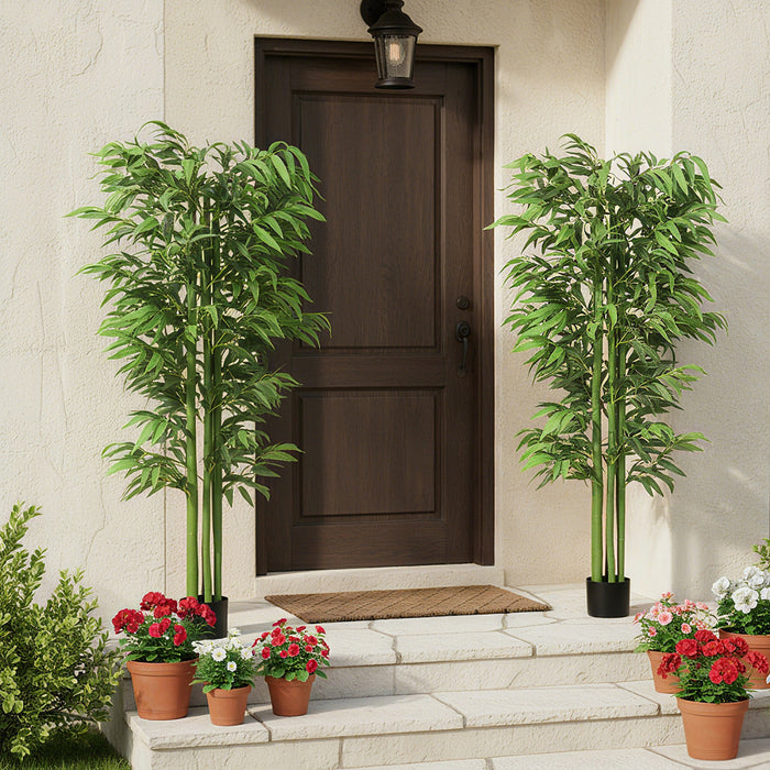 Ensemble de 2 bambous artificiels Outsunny de 1,83 m en pot, decoration interieure, vert