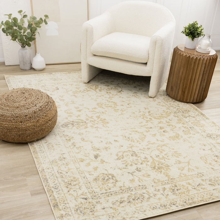 Carpette discrète, traditionnelle et élégante Ellis beige et crème - 5 pi 3 po x 7 pi 7 po