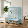 PawHut 52" Large Steel Bird Cage for Parrot Budgie Cockatiels African Grey Parakeets Pigeons with Rolling Stand, Storage Shelf, Wood Perch, Food Container, Light Blue