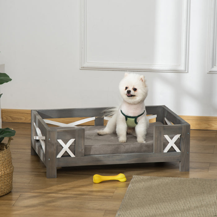 Pawhut Lit Sureleve Pour Chien, Style Canape Pour Animal De Compagnie, Canape Moderne Pour Chat, Avec Coussin Moelleux, Housse Lavable, Pour Chien De Petite Taille, Gris