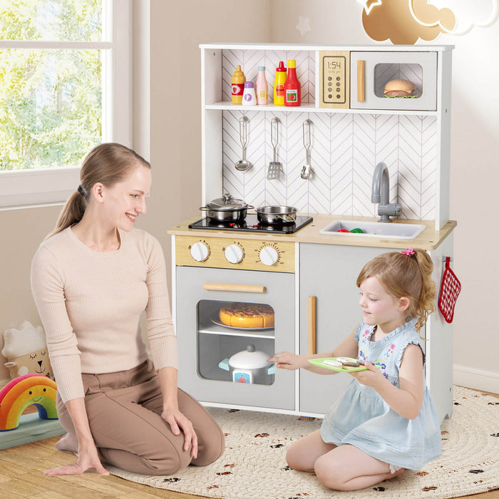 Costway Kids Kitchen Playset Avec Lumieres Sons Micro-ondes Four Cuisine Accessoires