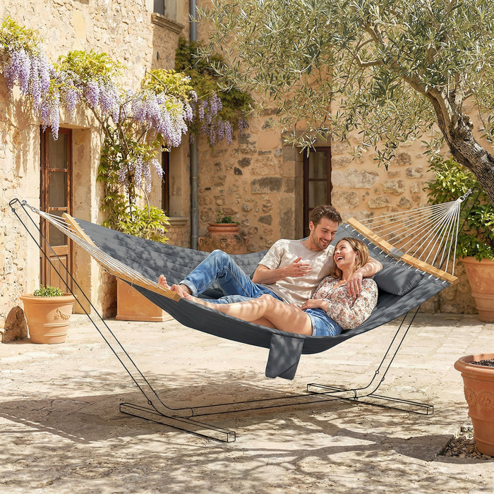 Hamac exterieur Outsunny capacite 200 kg avec barres en bois, gris