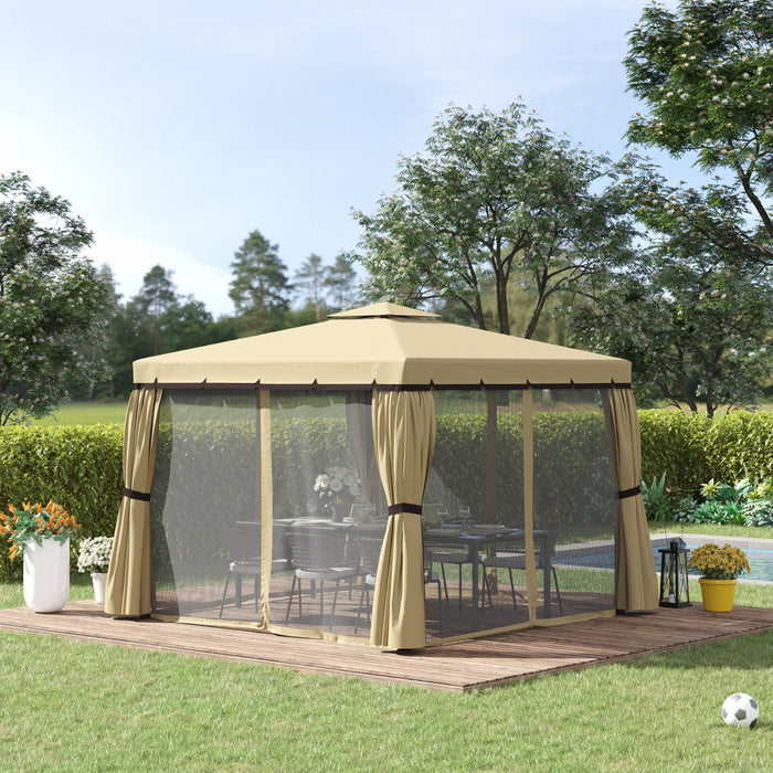 Outsunny Gazebo De Patio De 10'x10' Avec Parois Laterales En Maille, Beige