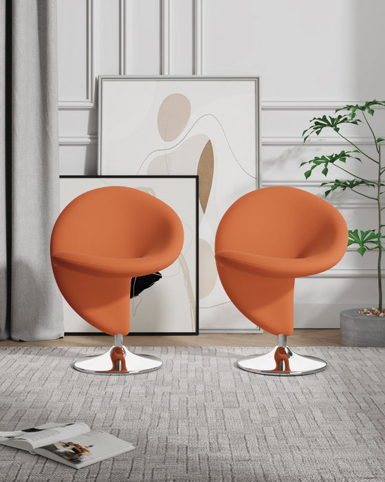 Fauteuil lounge pivotant moderne en laine melangee Curl, orange - Lot de 2
