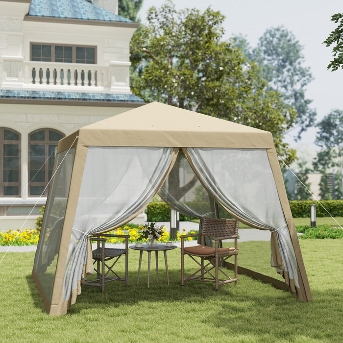 Outsunny Auvent De Tente De Fete 10 X 10 Pi Avec Filet, Abri Pare-soleil, Kaki