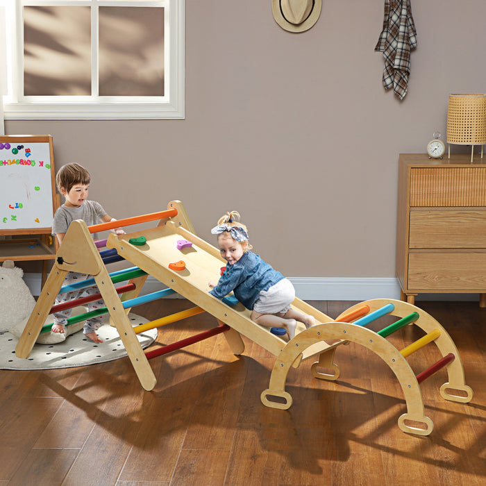 Qaba Ensemble Triangle 5 En 1, Jouets D'escalade Pour Tout-petits, Salle De Gym Pour Bebe Avec Echelle, Rampe, Arche, Pour Escalader, Glisser, Pour18-48 Mois, Multicolore