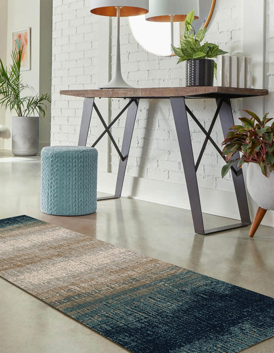 Tapis Contemporain Sable 2'2\" x 7'7\" en Bleu