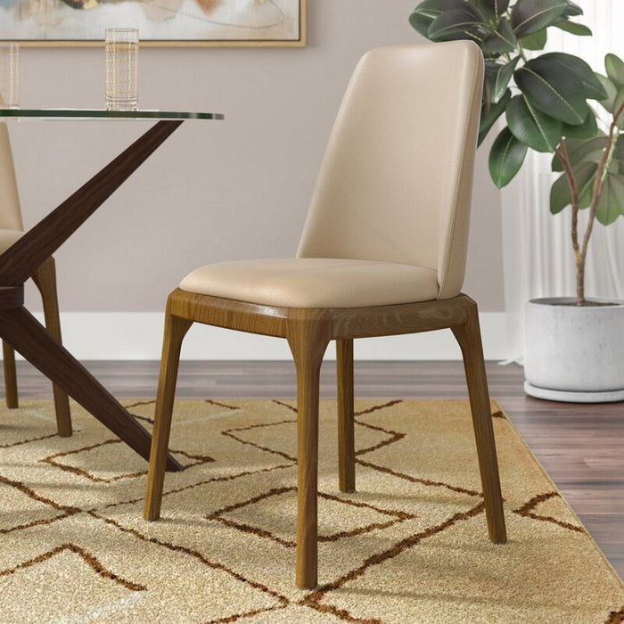 Chaise de salle a manger moderne en cuir vegetalien et bois Courding, couleur beige, lot de 2