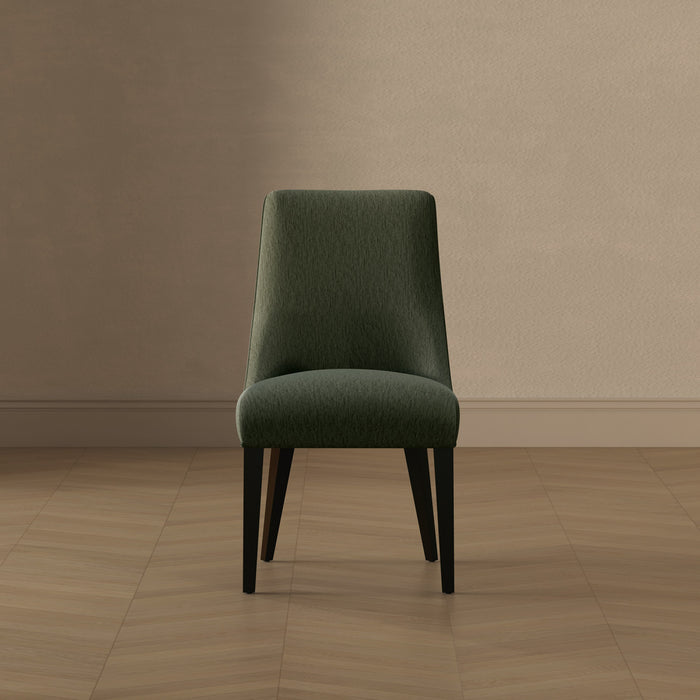 Chaise de salle a manger moderne Beever en bois et chenille vert foret - Lot de 2