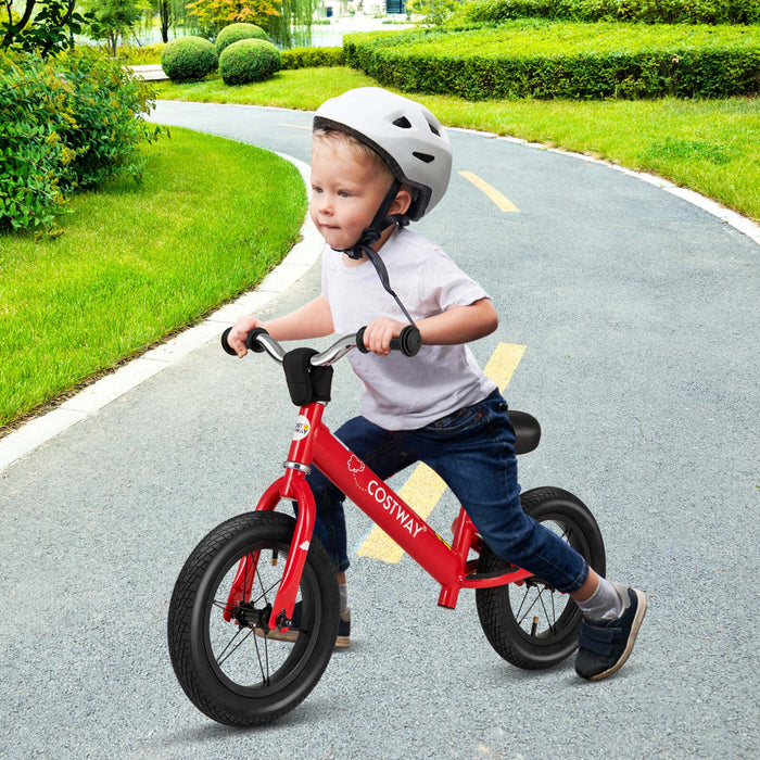 Bicycle D'equilibre Costway 12 Pouces Sans Pedale Bicycle D'entrainement Avec Pneus En Caoutchouc Gonflables Rouges