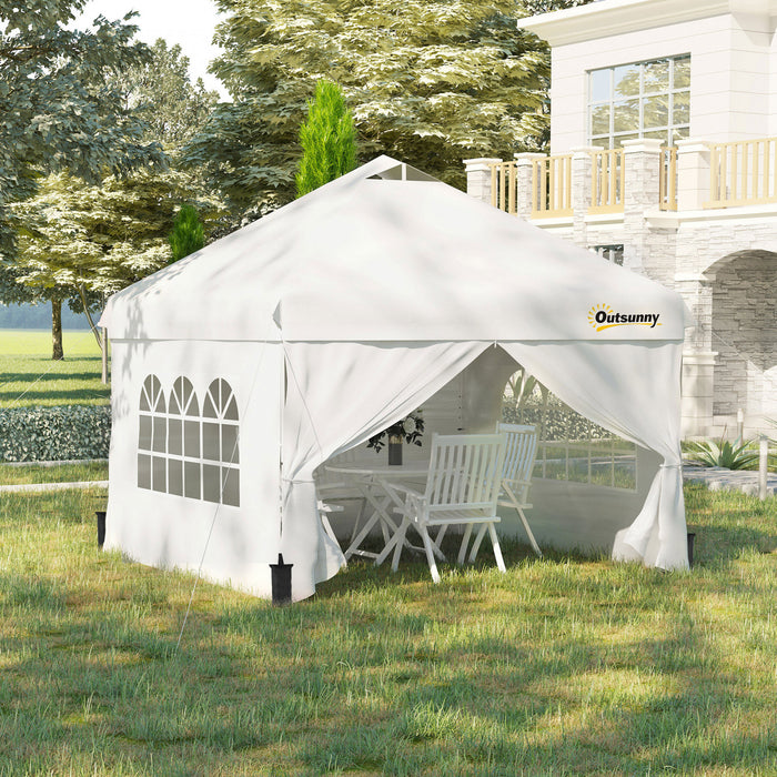 Outsunny Tonnelle Barnum Tente D'auvent Pop Up 10' X 10', Tente D'abri Instantanee Avec Parois Laterales, Fenetres, Sac A Roulettes Pour Jardin, Terrasse, Blanc