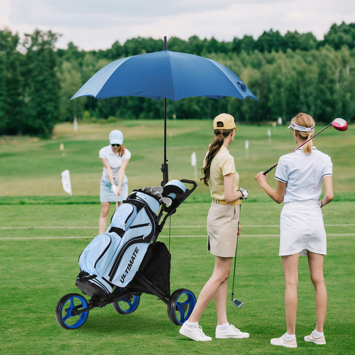 Chariot De Golf Pliable A 3 Roues, 4 Positions De Hauteur Reglables, Chariot De Golf Leger, Chariot De Golf En Aluminium Avec Porte-ombrelle Reglable, Sac Etanche, Glaciere Integree, Frein A Pied, Ouverture Et Fermeture Rapides.