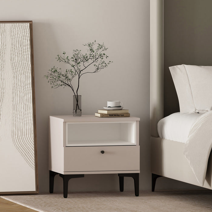 Table de nuit moderne Amara 20\" en rose pale et blanc (1 tiroir)