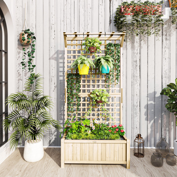Outsunny Jardiniere en bois sureleve, ecran de confidentialite Bois naturel