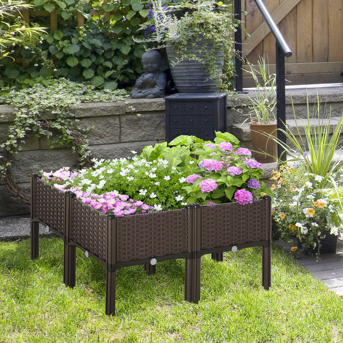 Outsunny Jardiniere Sur Pieds Carre Potager Modulable Inserts D'irrigation Inclus Pp Imitation Rotin Tresse Brun