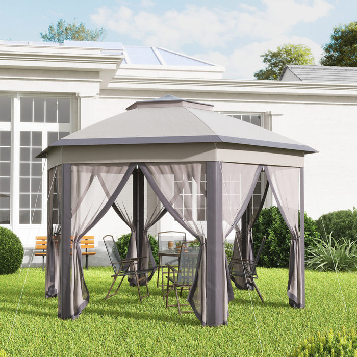 Outsunny Double Toit Hexagone Patio Gazebo Abri Instantane Exterieur Abri Jardin Avec Filet